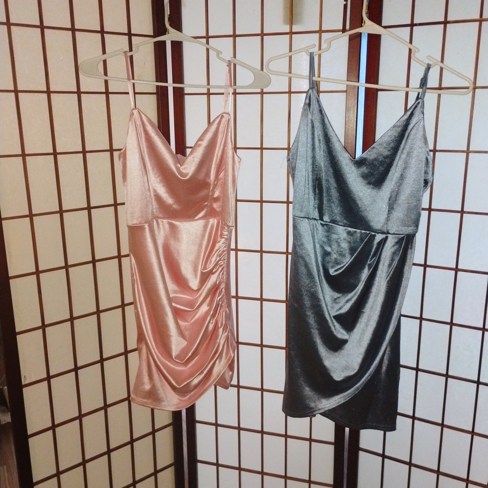 Elegant Pink and Gray Satin Dresses